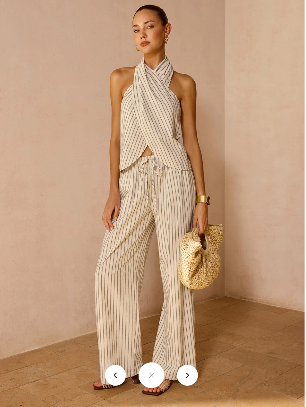 NWT Commense Striped Cotton Linen Halter Top & Pants Set Sz XL
